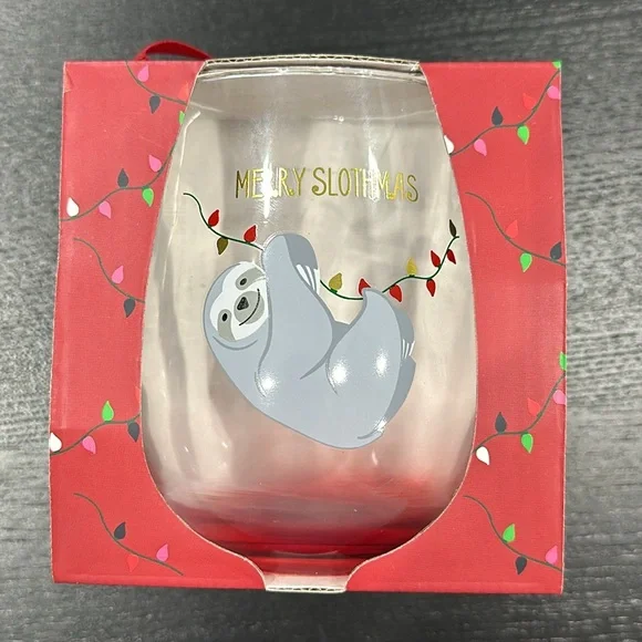 Merry Slothmas Sloth Christmas Stemless Wine Glass - Picture 2 of 6